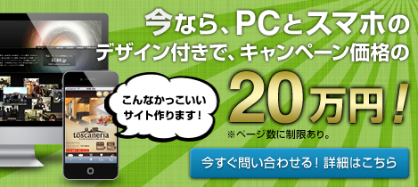 今なら、PCとスマホのデザイン付きでキャンペーン価格の20万円！